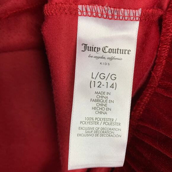Juicy Couture Red Velvet Full Zip Hoodie Gold Logo Sweatshirt Kids Girls L 12-14 - Picture 8 of 8